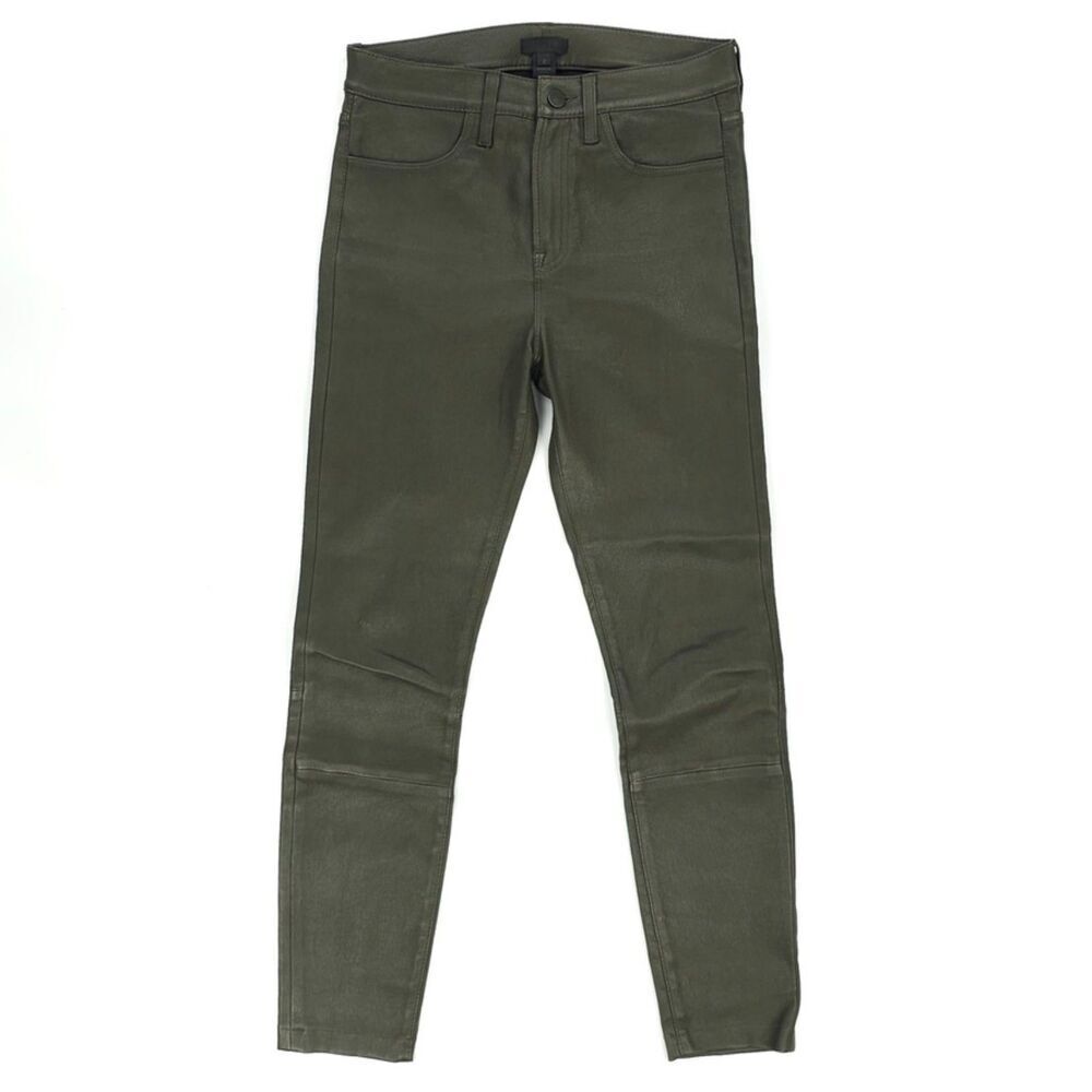 J CREW Collection Leather Pants Olive Minimal Tailored French Girl Quiet Luxury